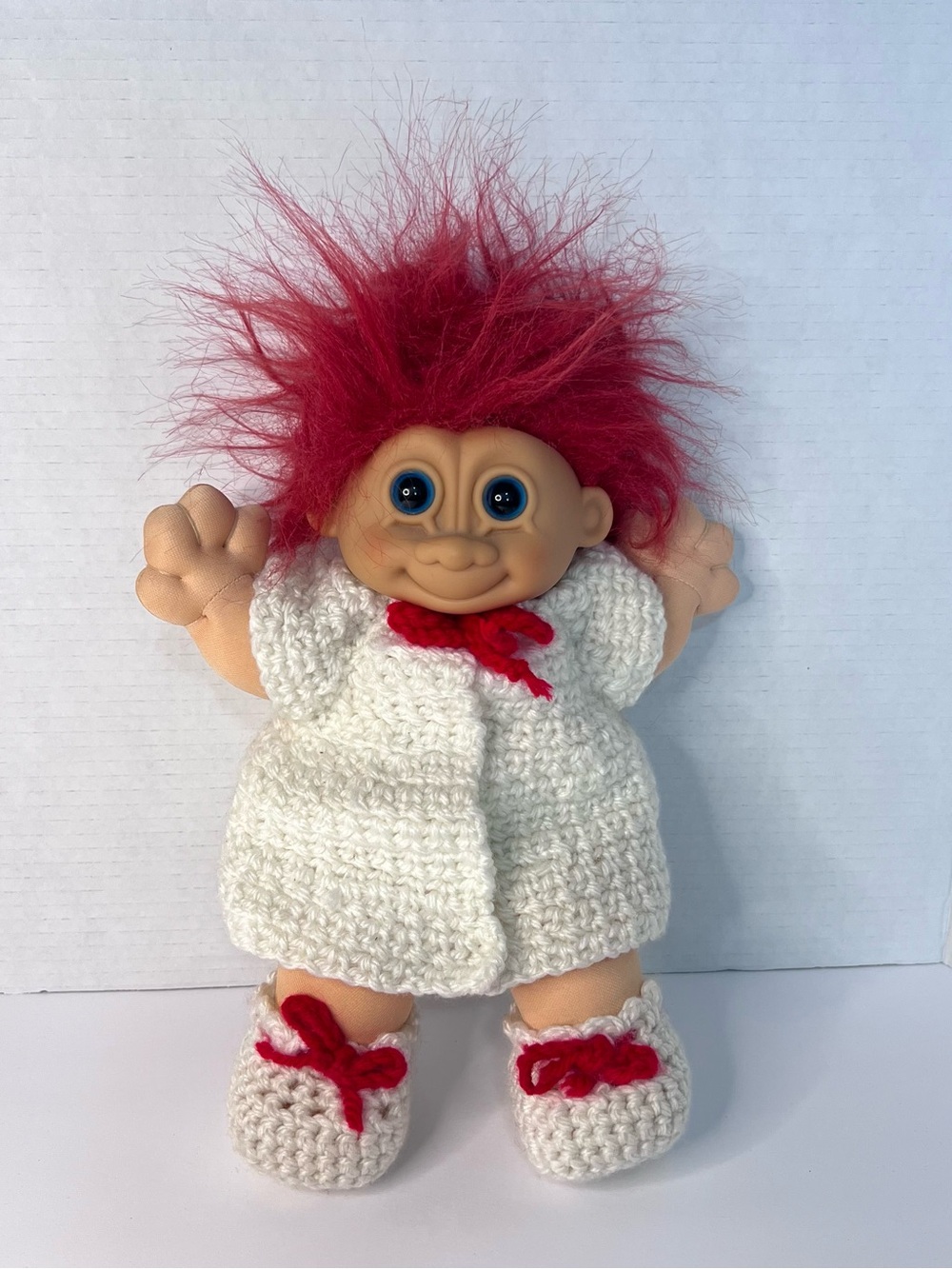 Vintage Troll Doll Red Hair Plush Soft Body  Rare 14 Inch Russ Berrie Knit Dress